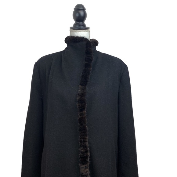 Fleurette Loro Piana Wool Mink Fur Trim Coat Black - Picture 4 of 15